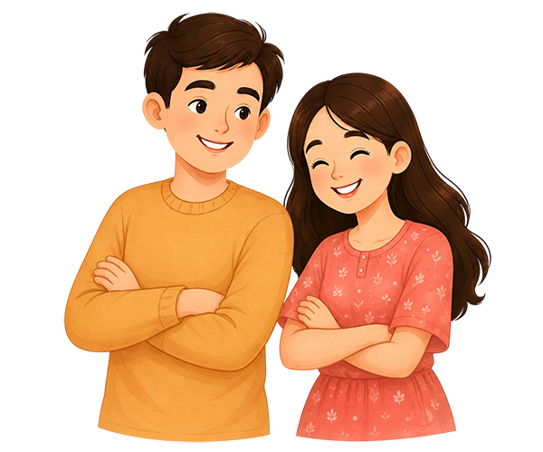 Two siblings smiling together